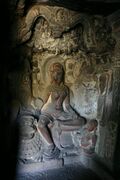 Image of Ambika under a mango tree in Cave 34 of the Ellora Caves