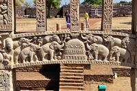 a bas-relief of the Ramagrama stupa, from the east gateway of Great Stupa at Sanchi, in Raisen District of the State of Madhya Pradesh, India